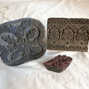 Set of 3 Hand Carved Wooden Printing Blocks